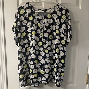 Ann Taylor Floral Blouse - Black, White, and Yellow